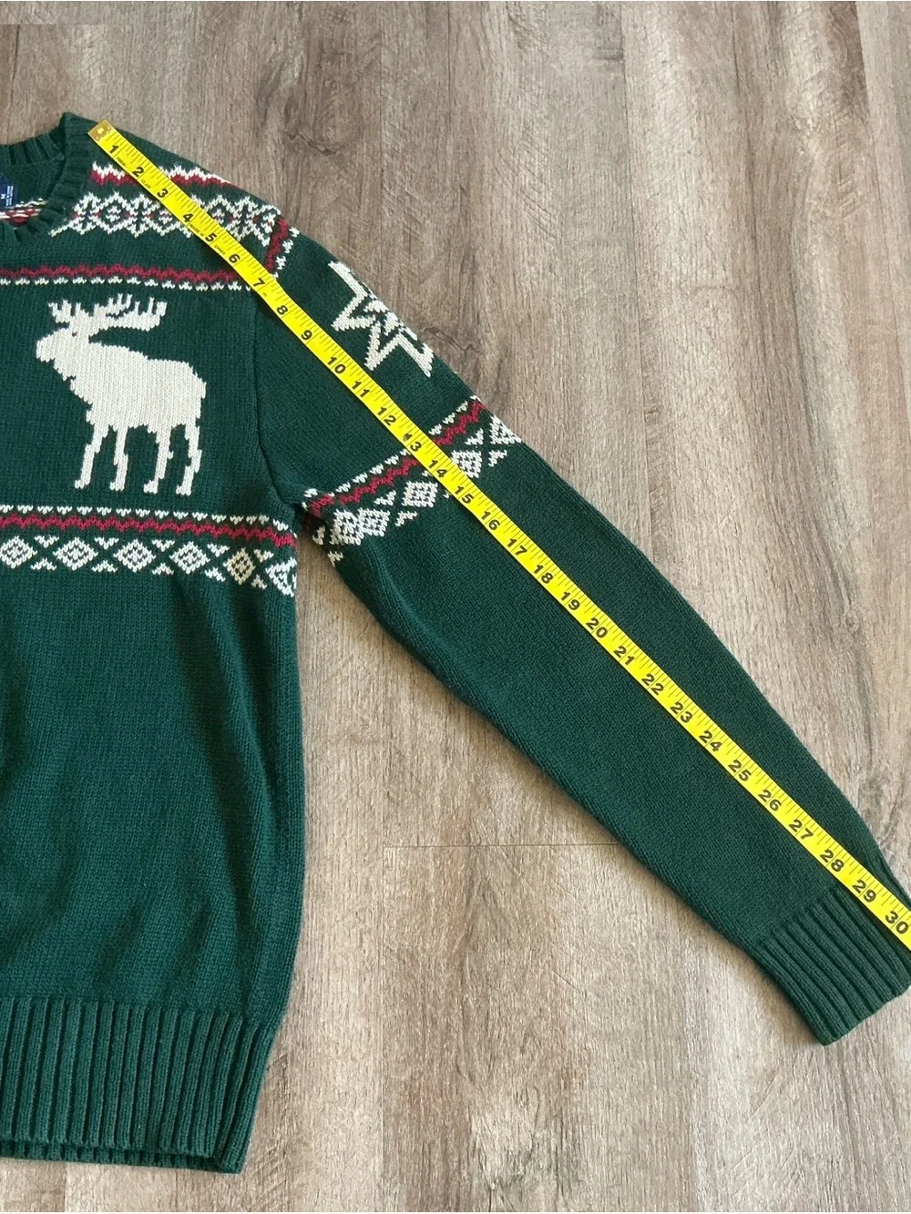 American Living Sweater Men's M Green Fair Isle Nordic Moose Lodge Ski Holiday
